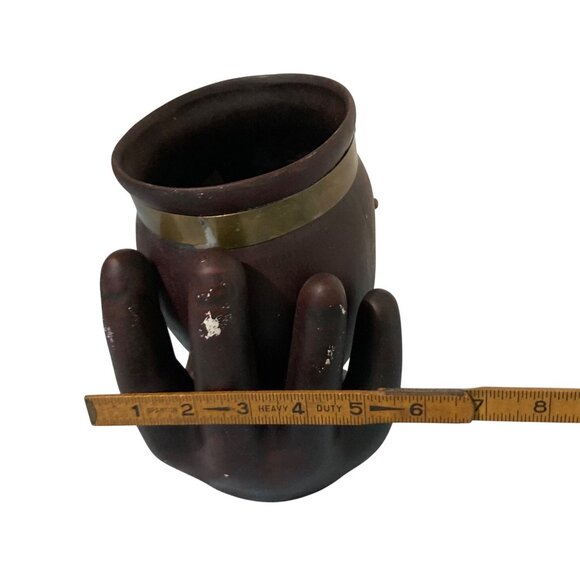 Ceramic Mid Century Head In Hand 2 Piece Figural Vase Urn Holder Metal Accents - Picture 10 of 10